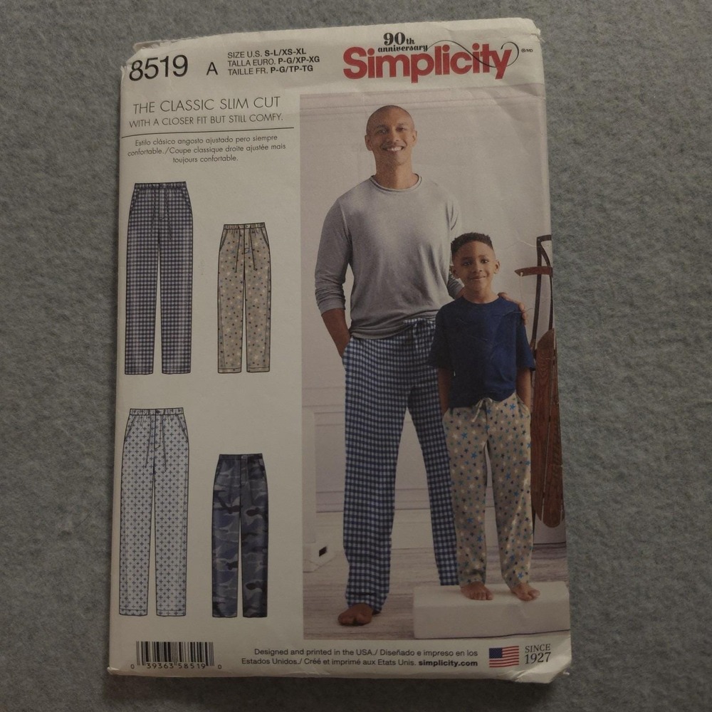 Simplicity 8519 Mens Boys Pajama Pants Sewing‎ Pattern S M L XL XXL Uncut 2017